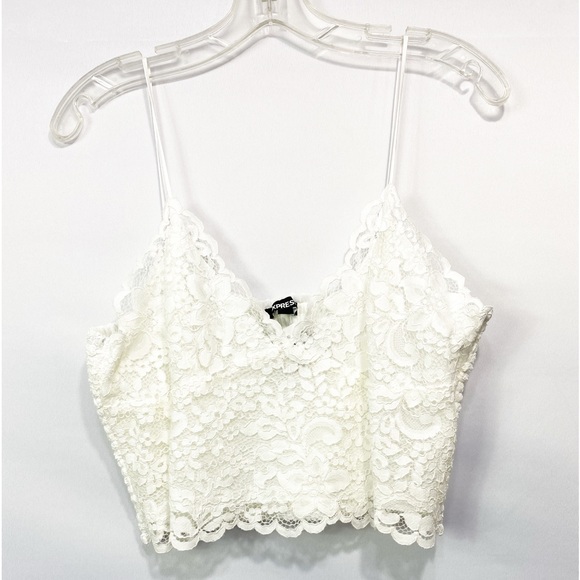 NWT-Express White Lace Crop top v neck L - Picture 5 of 5